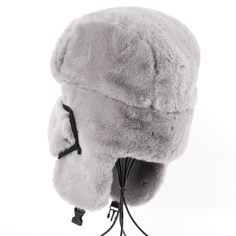 Winter Thermal Faux Rabbit Fur Bomber Hats Women Men Winter Hat Face Neck Earflap Snow Caps