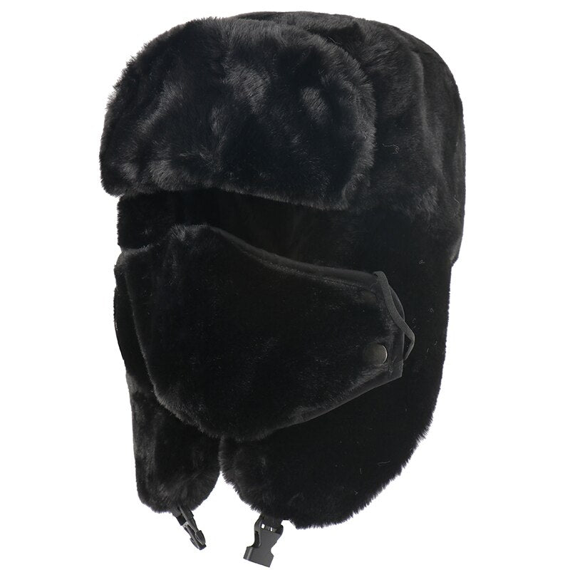 Winter Thermal Faux Rabbit Fur Bomber Hats Women Men Winter Hat Face Neck Earflap Snow Caps