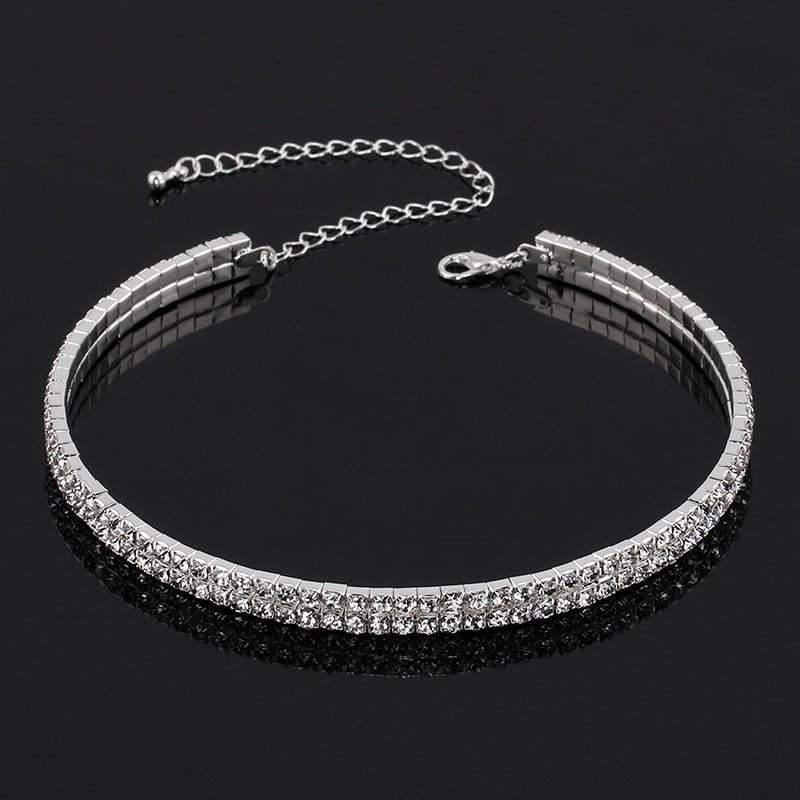 Women Diamante Rhinestone Choker Necklace Silver Color Wedding Bridal Party Crystal Collar Choker Chain Necklace Jewelry