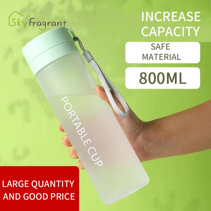 Outdoor Large Capacity Sports Water Bottle Frosted Plastic Cup Portable Rope Plastic Bottle Gift Mug Customizable Print Logo